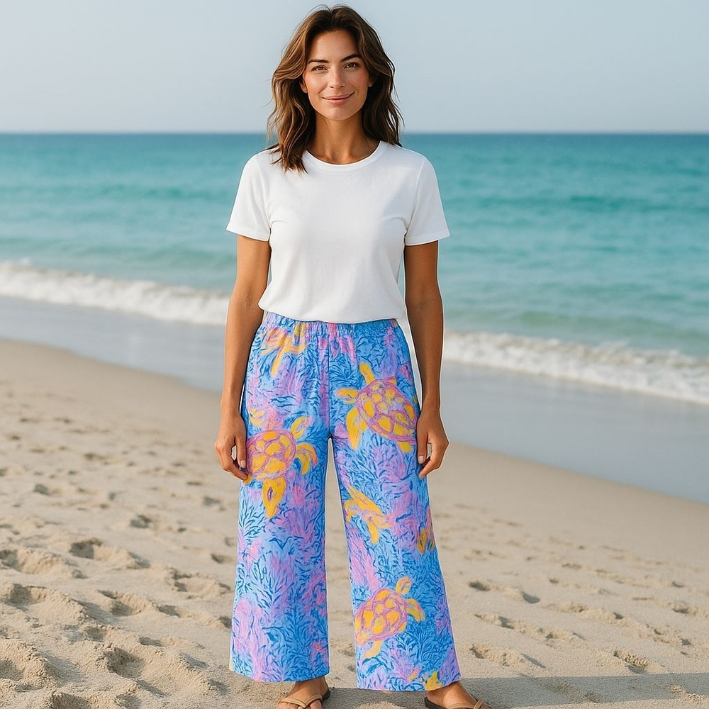 LILLY PULITZER So Snappy Turtle Bal Harbour Palazo Pants Wide Leg Purple Size XS